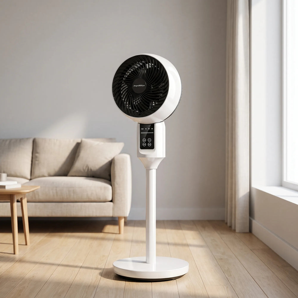 Leiser Standventilator mit 3D-Oszillation, ideal für Homeoffice und Schlafzimmer, sorgt für frische Luft.