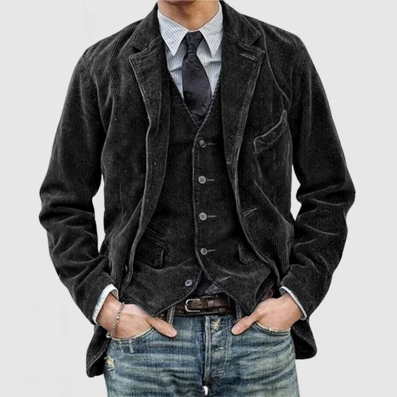 Elegantes Herren Vintage Blazer & Weste Set. Zeitlose Herrenmode für Business und Casual Anlässe.