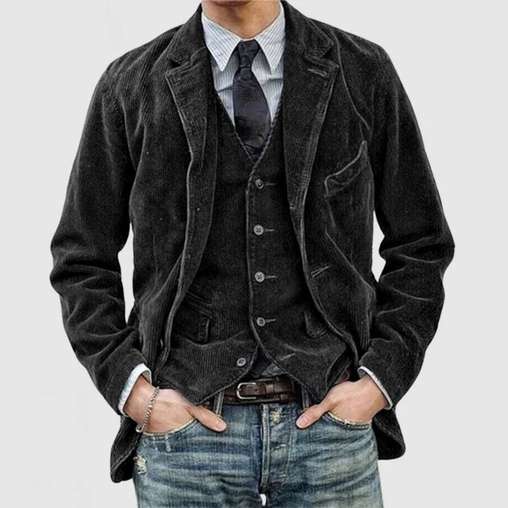 Elegantes Herren Vintage Blazer & Weste Set. Zeitlose Herrenmode für Business und Casual Anlässe.