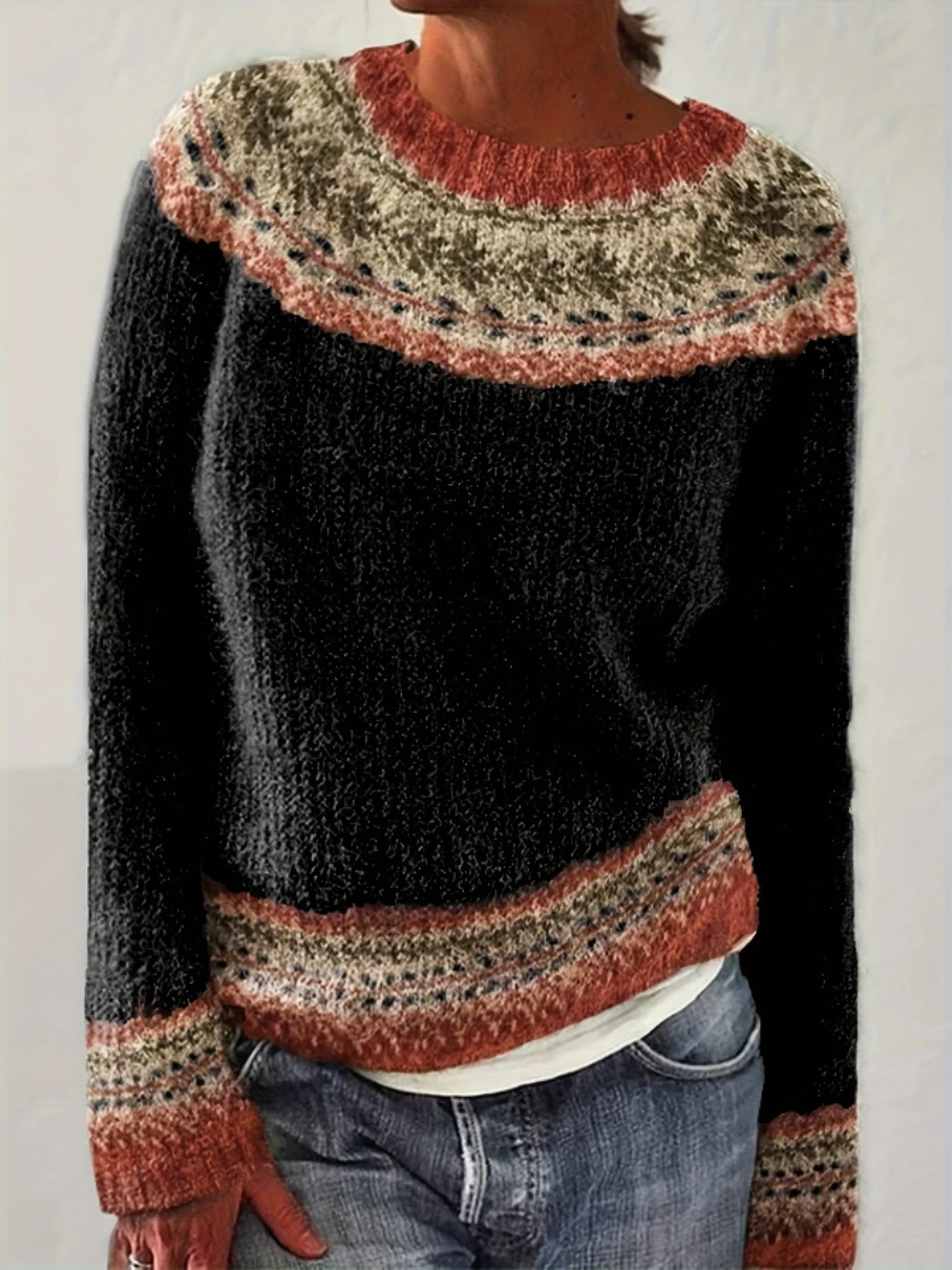 Gemütlicher Damen Retro Pullover, warmer Langarm-Strickpullover für den Herbst.