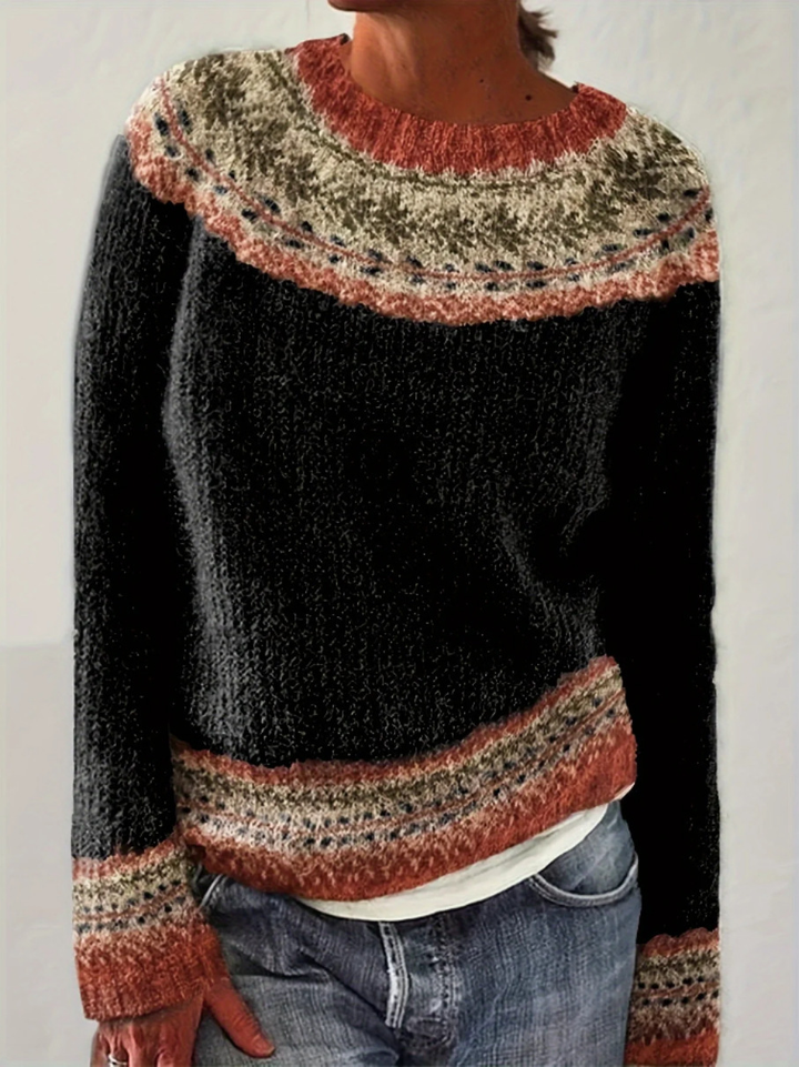 Gemütlicher Damen Retro Pullover, warmer Langarm-Strickpullover für den Herbst.