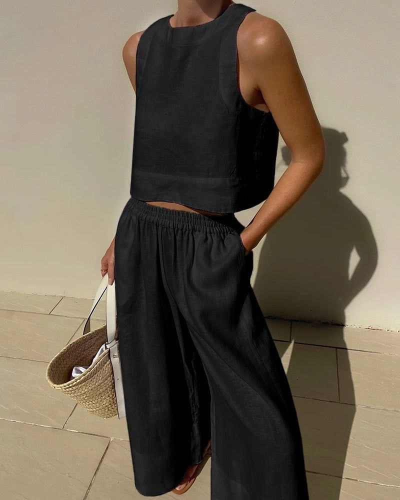 Figurbetonendes Sommer Set für Damen, ein zweiteiliger Freizeitanzug mit lässigem Top und bequemer Hose.