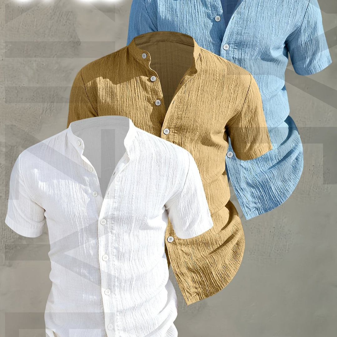 Herren Freizeithemden Set mit Stehkragen; modisch, bequem, perfekt für Frühling und Sommer.