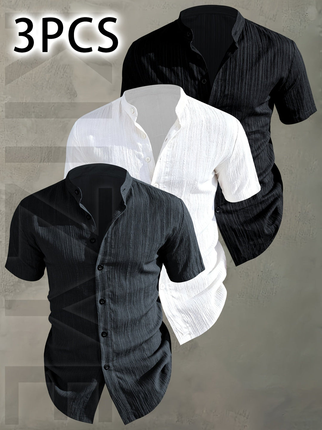 Herren Kurzarm Stehkragen Hemden im 3er-Pack für den Sommer; modisch & bequem.
