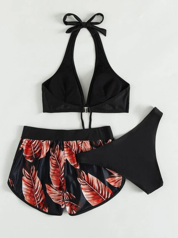 Sportliches Damen Bikini-Set mit Shorts. Komfortable Badehose für Schwimmen, Strand und sommerliche Aktivitäten.