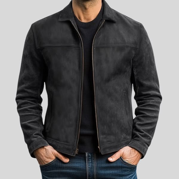 Herren Lederjacke in Schwarz, Regular Fit, zeitloser Stil. Perfekt als Freizeit- oder Übergangsjacke für Männer.
