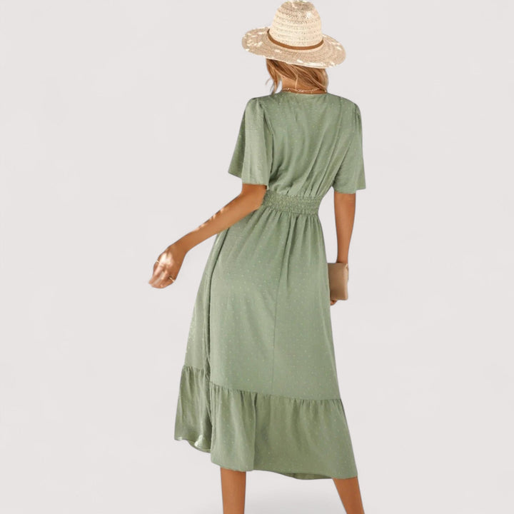 Vielseitiges Damen Maxikleid: elegant für Feste, bequem für Freizeit. Fließendes Sommerkleid mit V-Ausschnitt.
