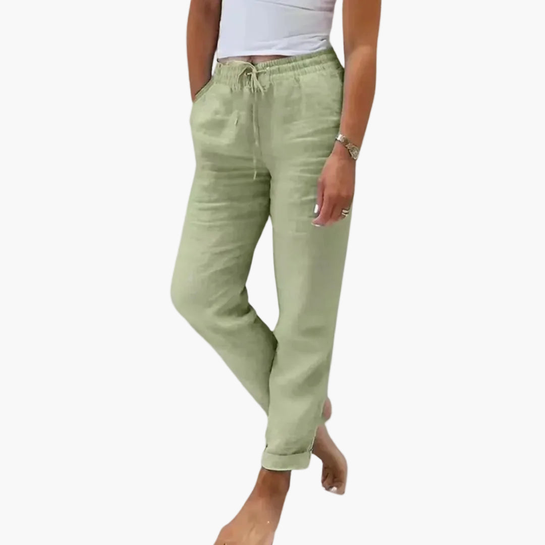 Bequeme Damen Freizeithose mit Kordelzug für einen lässigen Sommer-Look, leicht und atmungsaktiv.