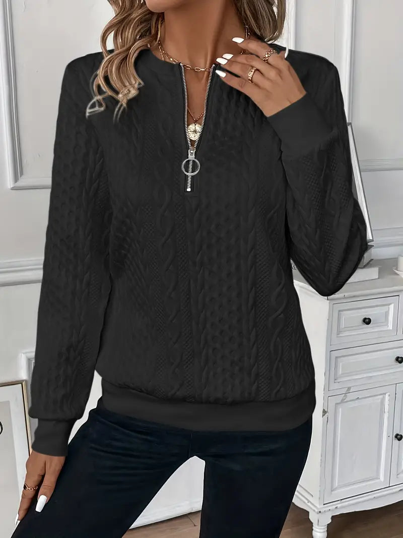 Trendiger Damen Sweater, vielseitig tragbar, mit Reißverschluss und Stehkragen.
