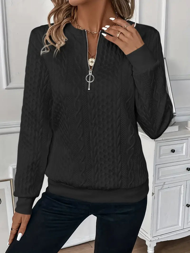 Trendiger Damen Sweater, vielseitig tragbar, mit Reißverschluss und Stehkragen.