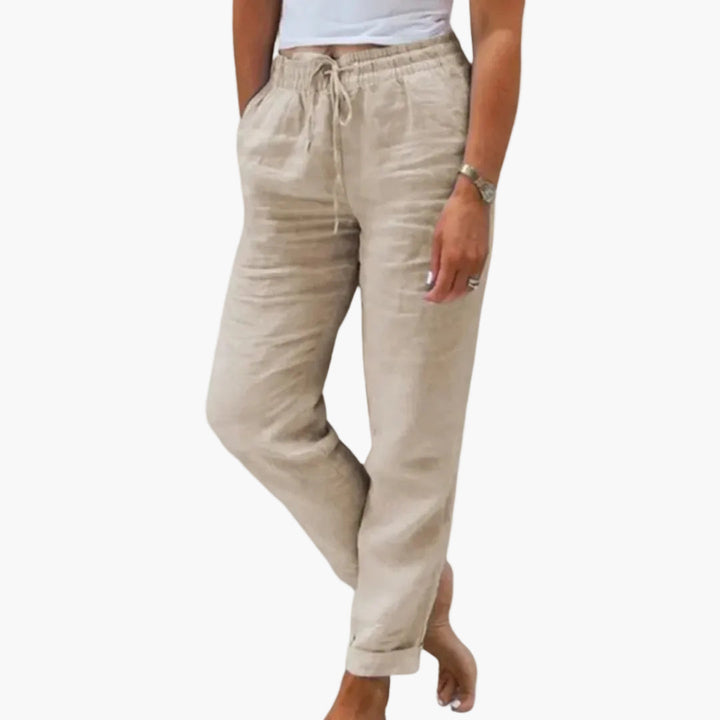 Vielseitige Damenhose mit Kordelzug, ideal für Frühling & Sommer, entspannt und stilvoll für Alltag & Reisen.