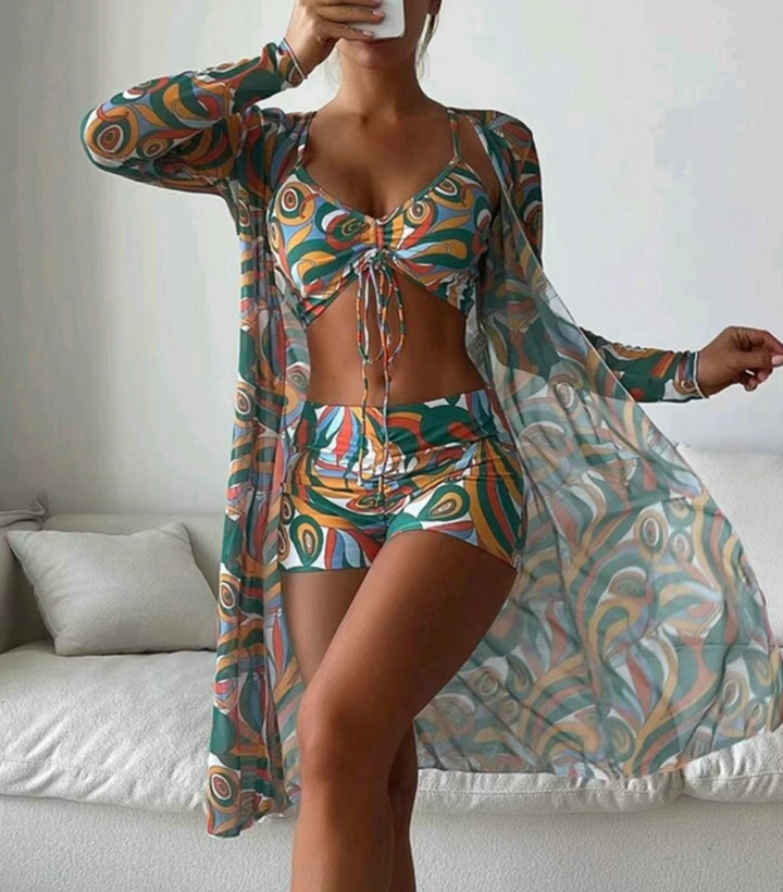 Farbenfrohes Damen Badeanzug Set (dreiteilig), vielseitig für Strand & Pool. Perfekte Bademode für den Sommer.