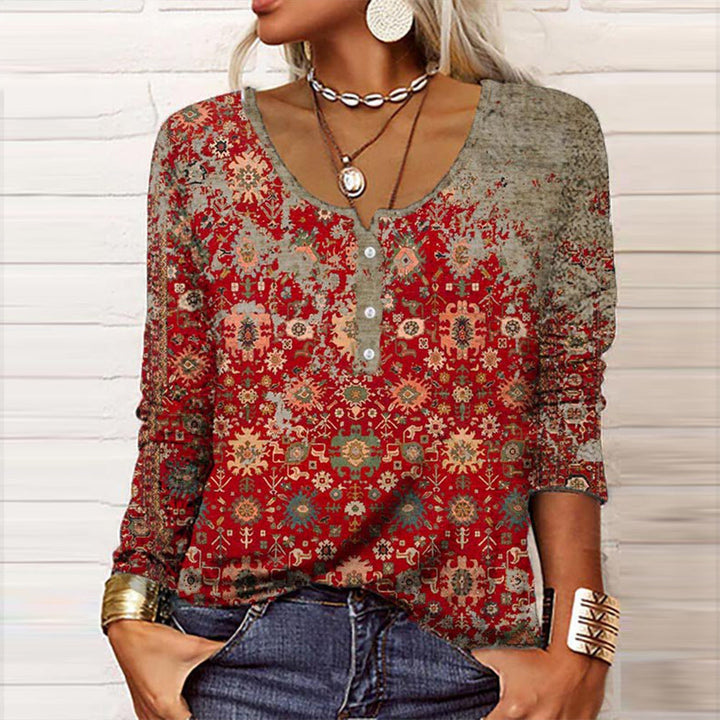 Eleganter Damenpullover Elise mit einzigartigem Aztekenmuster. Stilvoller Strickpullover für Damen, ideal für Winter.