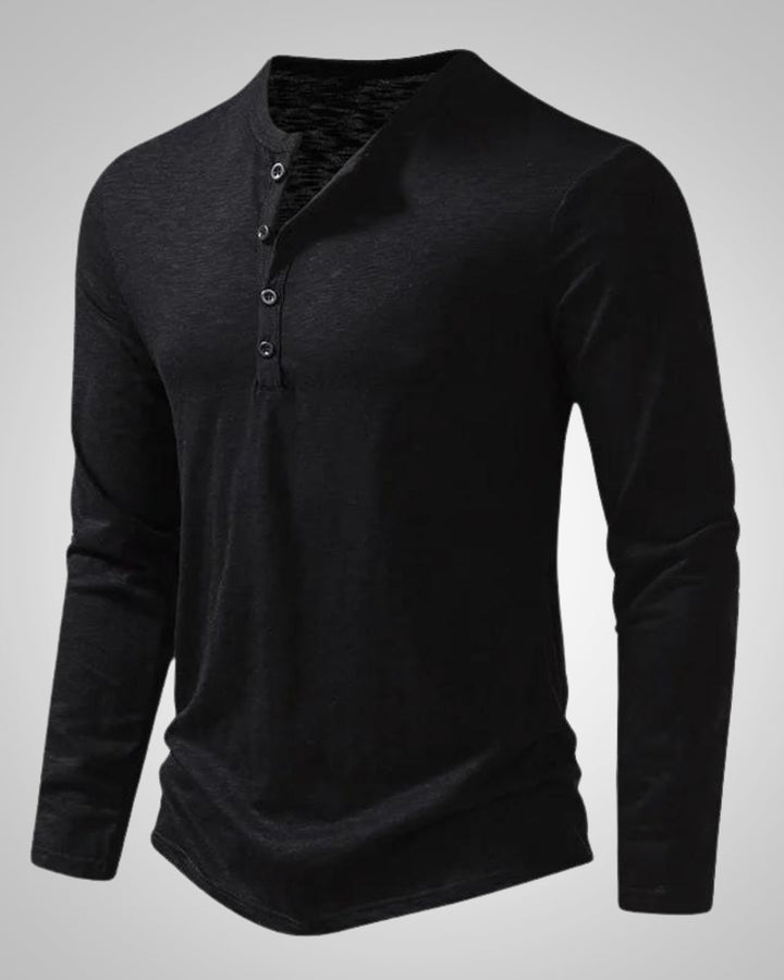 Stilvolles Herren Henley Langarmshirt im Slim Fit, ein vielseitiges Basic für modebewusste Freizeit-Looks.