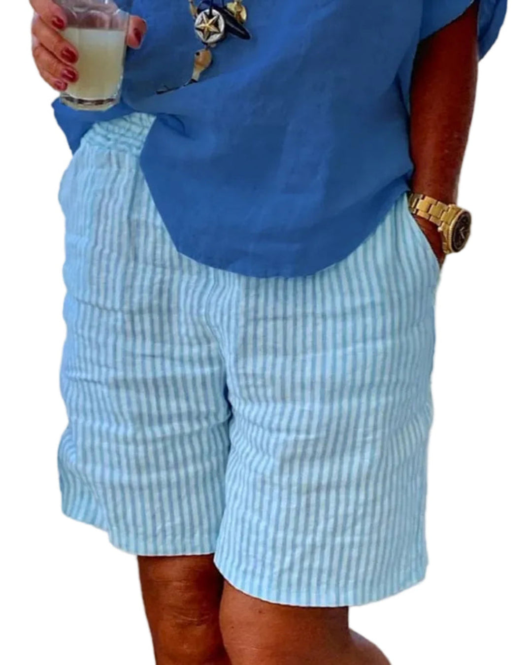 Damen Gestreifte Shorts mit Mid-Waist, bequem & locker. Perfekt für Sommer, Freizeit & Strand. Stilvolle Mode.