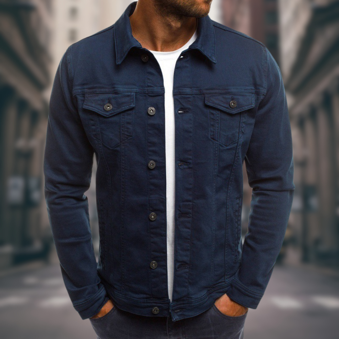 Rolando Herren Jeansjacke in klassischem Blau, zeitlose modische Oberbekleidung für Herren, Freizeitkleidung.