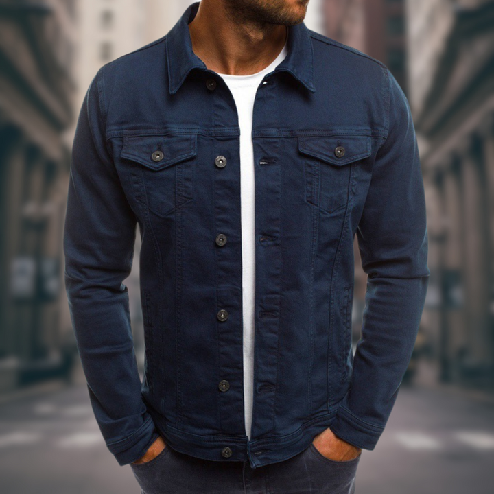 Rolando Herren Jeansjacke in klassischem Blau, zeitlose modische Oberbekleidung für Herren, Freizeitkleidung.