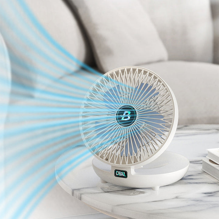 Faltbarer Tischventilator in Blau für Büro & Zuhause. Kompakter, leiser USB-Ventilator mit Akku für Sommerfrische.