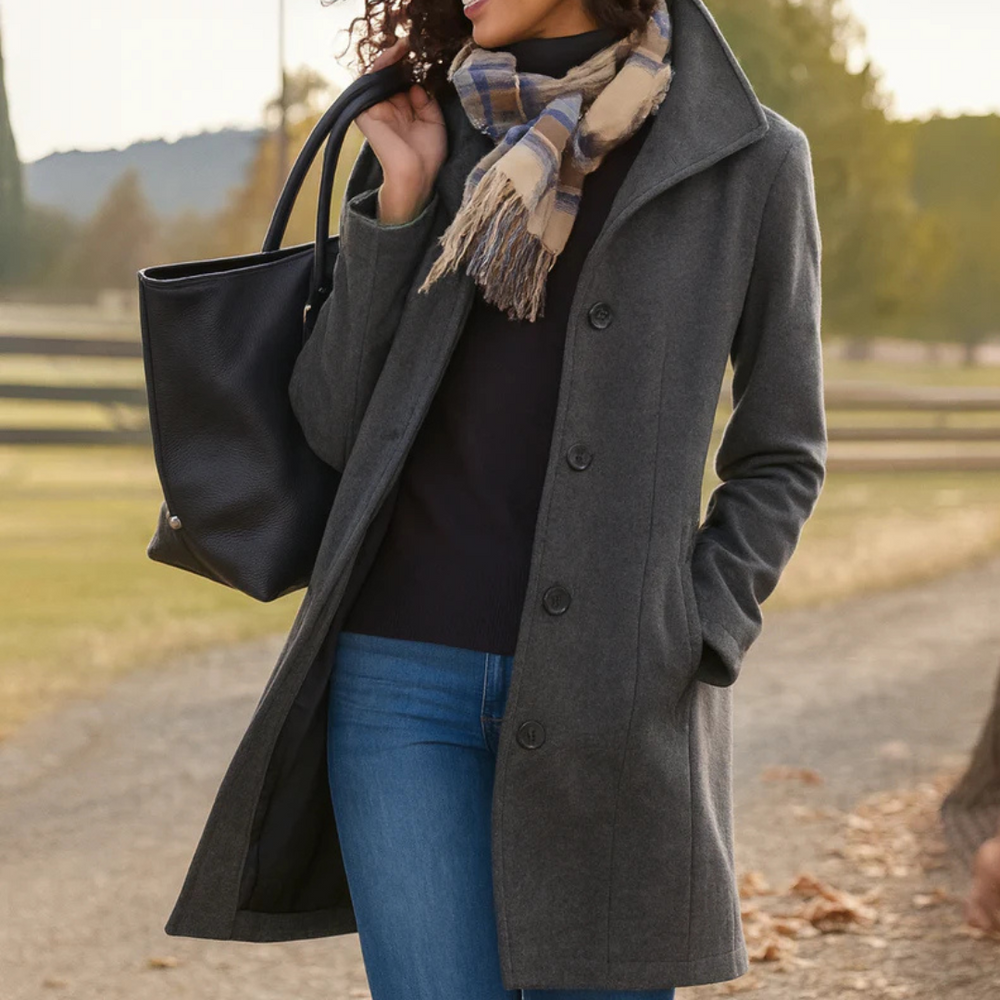 Eleganter Damen Business-Mantel, klassischer Schnitt, Langarm, perfekt für Herbst & Frühling.