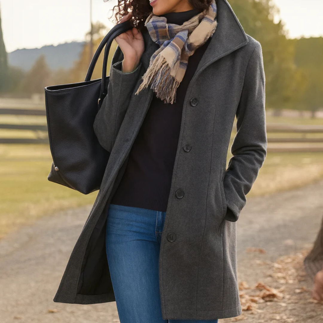 Eleganter Damen Business-Mantel, klassischer Schnitt, Langarm, perfekt für Herbst & Frühling.