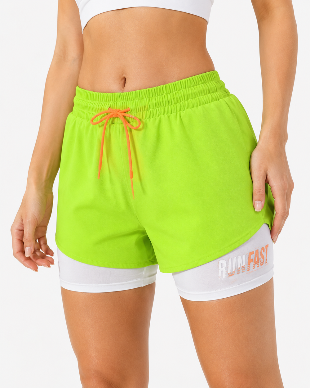 Stylische Damen Farbblock-Sportshorts mit Kordelzug, ideal für Lauf & Training.