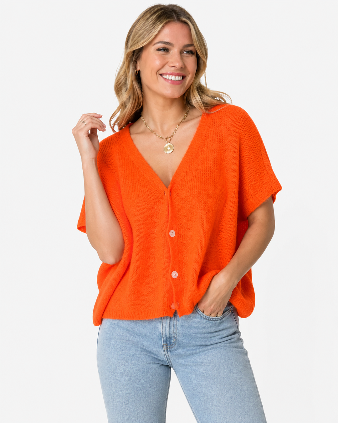 Damen Y2K Retro Kurzarm-Strickjacke mit lockerem Schnitt in sommerlicher Farbe, perfekt für Freizeit & Trend-Outfits.