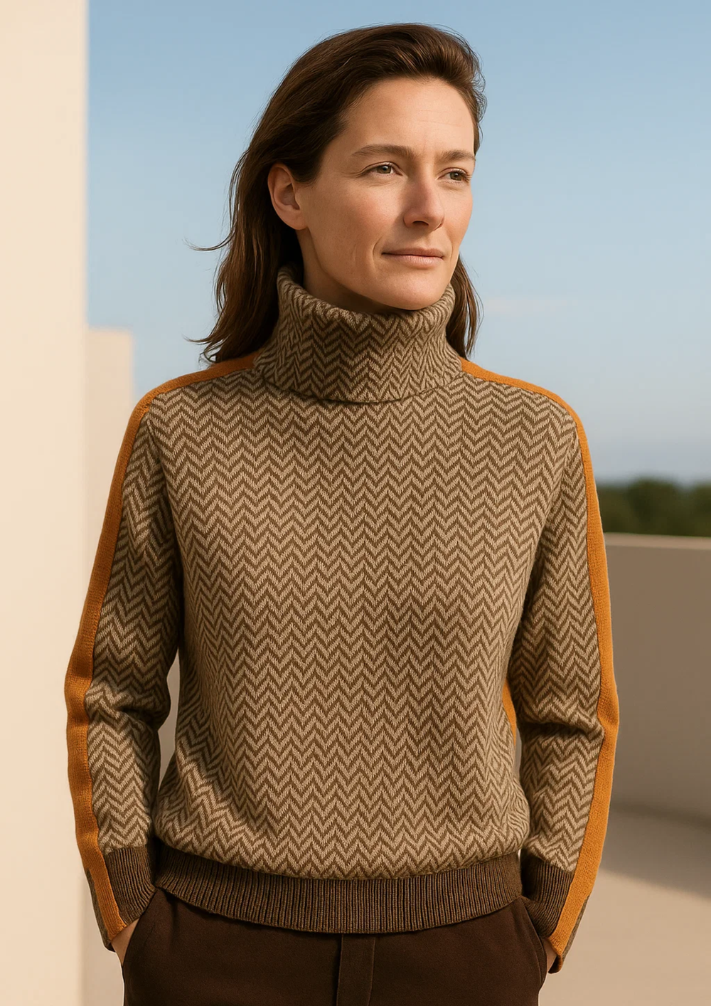 Bequemer Damen-Stehkragenpullover, gestreift, ideal für Freizeit. Eleganter Langarm-Pullover für modische Looks.