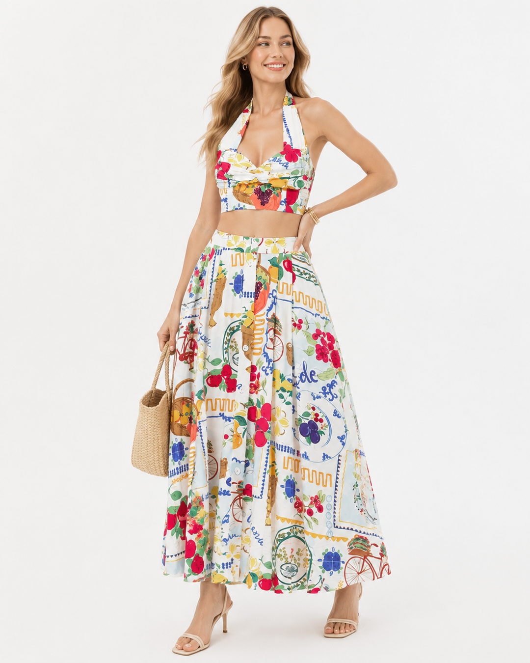 Damen 2-teiliges Set mit sexy Rückenausschnitt & Knopfleiste. Eleganter Zweiteiler für Sommer & Freizeit.