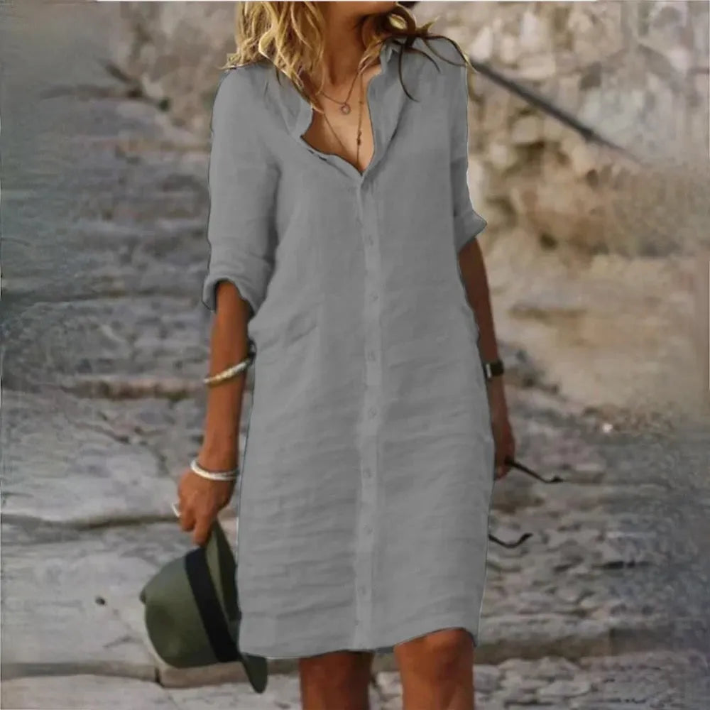 Elegantes, fließendes Damen Herbstkleid Shirtdress im A-Linien-Schnitt für femininen Stil & Freizeit.