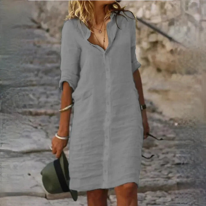 Elegantes, fließendes Damen Herbstkleid Shirtdress im A-Linien-Schnitt für femininen Stil & Freizeit.