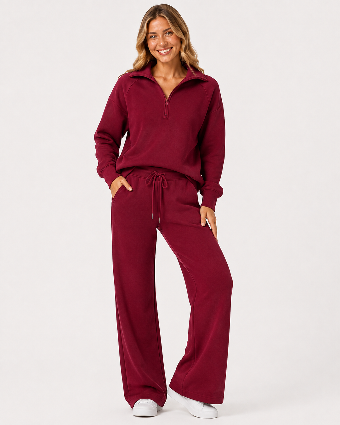 Damen Sweatshirt & Weite Hose Set in Grau/Schwarz: Eleganter Look für Entspannung und Reisen.