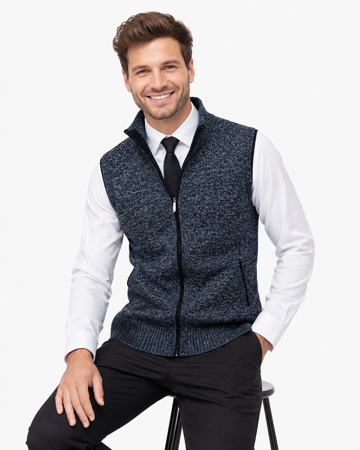 Elegante Herren Ärmelweste aus Wolle mit Samtfutter. Ideal für Büro oder Freizeit im Herbst.