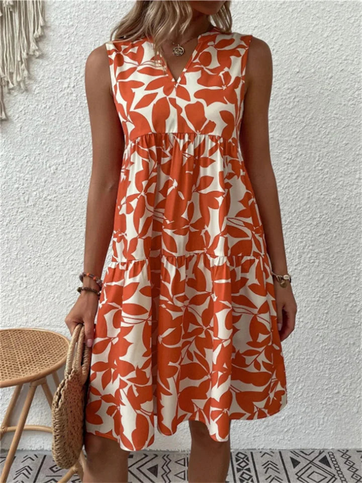Elegantes Damen Maxikleid, A-Linie, V-Ausschnitt, ärmellos; mit stilvollem Blumenmuster für sommerliche Anlässe.
