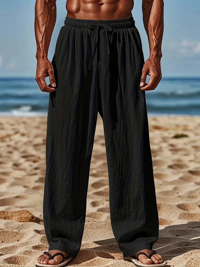 Moderne Herren Sommerhose, schwarz, locker geschnitten. Stilvoll für Freizeit & Casual.