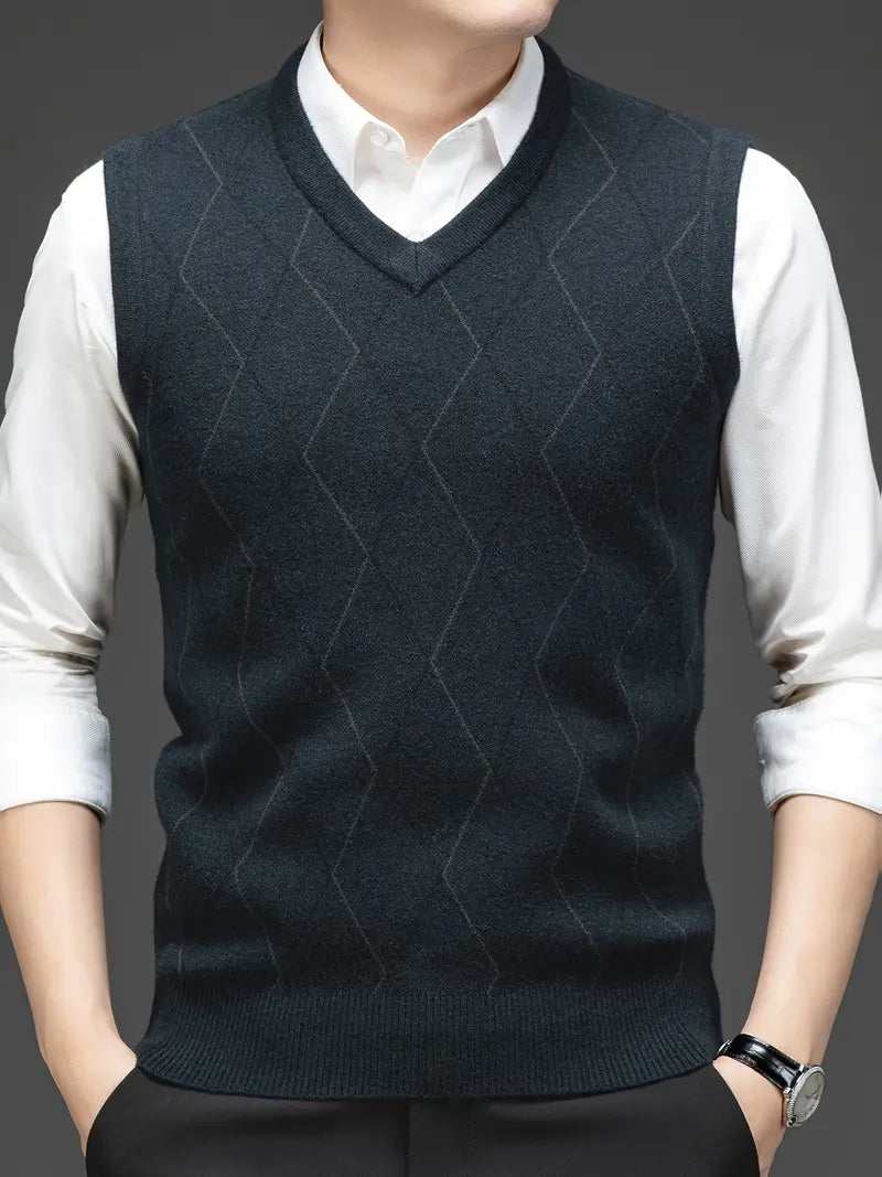 Herren Strick-Bodywarmer mit V-Ausschnitt, Slim Fit, ideal für Business Casual und Lagenlook.
