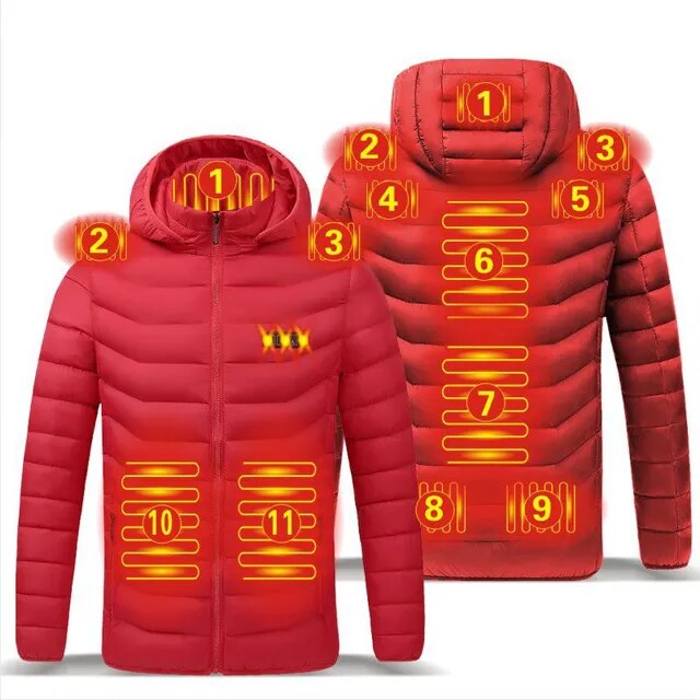 Funktioneller Herren Kälteschutz-Mantel; USB-betrieben und thermostatisch regelbar.