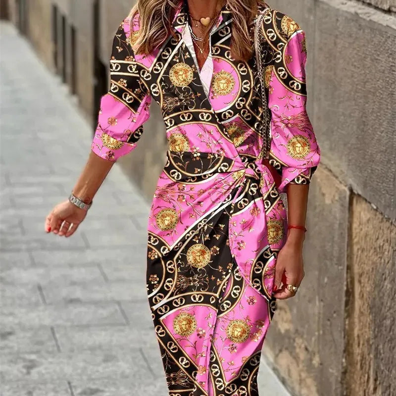 Festliches Damen Wickel Hemdblusenkleid, elegant für Abendanlässe.