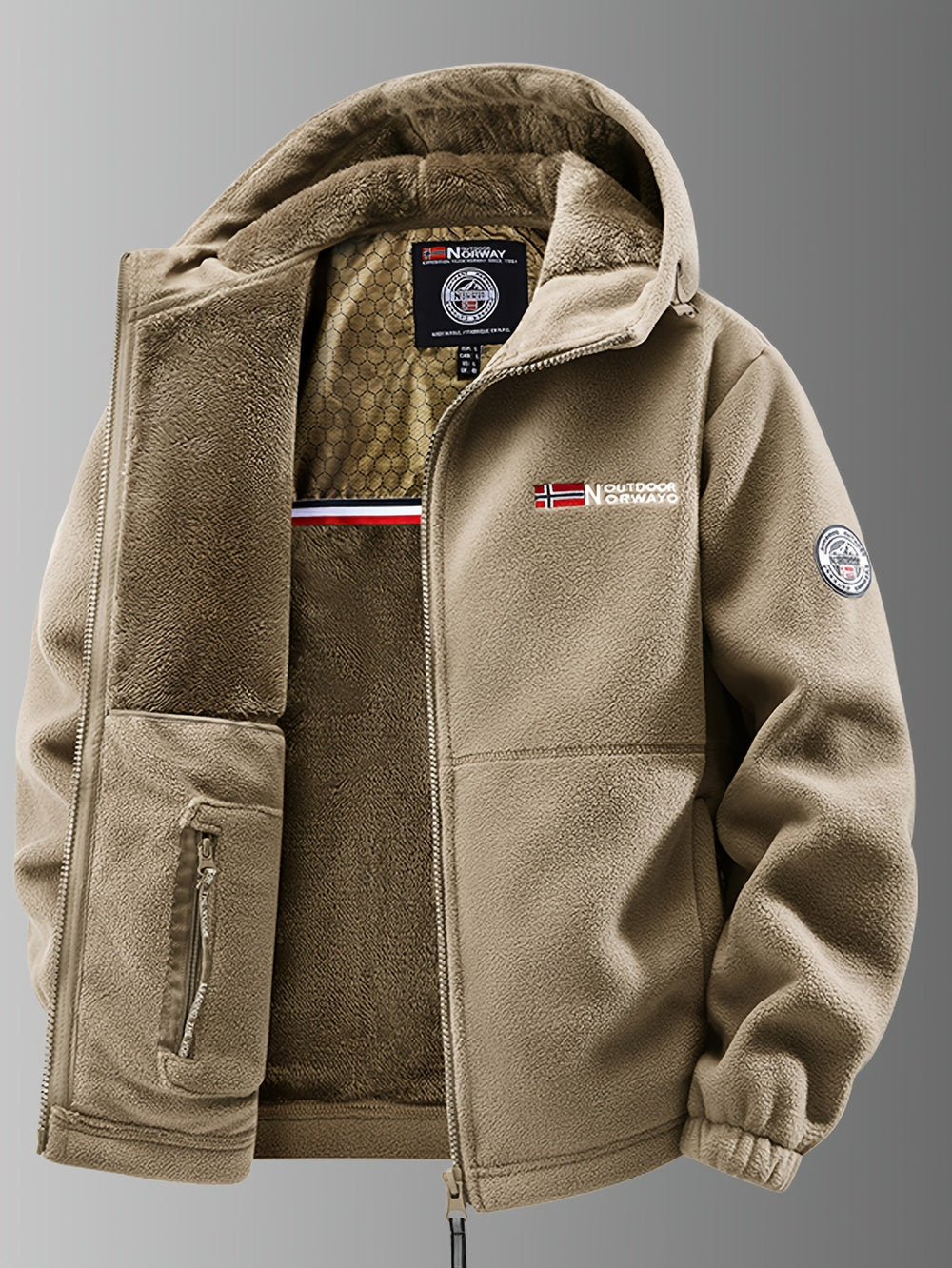 Detailansicht der winddichten & wasserabweisenden Herren Winterjacke. Warme Outdoorjacke mit robustem Material.