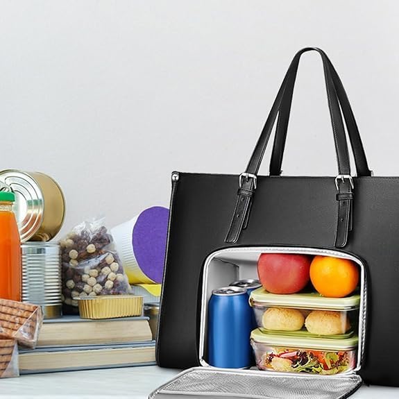 Stylische Damen Lunchtasche mit Laptopfach, isoliert, ideal für Büro, Arbeit & Schule.