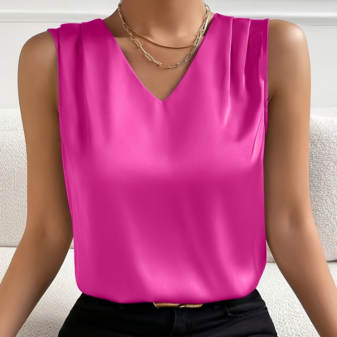 Ärmellose Business-Bluse für Damen mit elegantem V-Ausschnitt, stilvoll und professionell für den Arbeitsalltag.