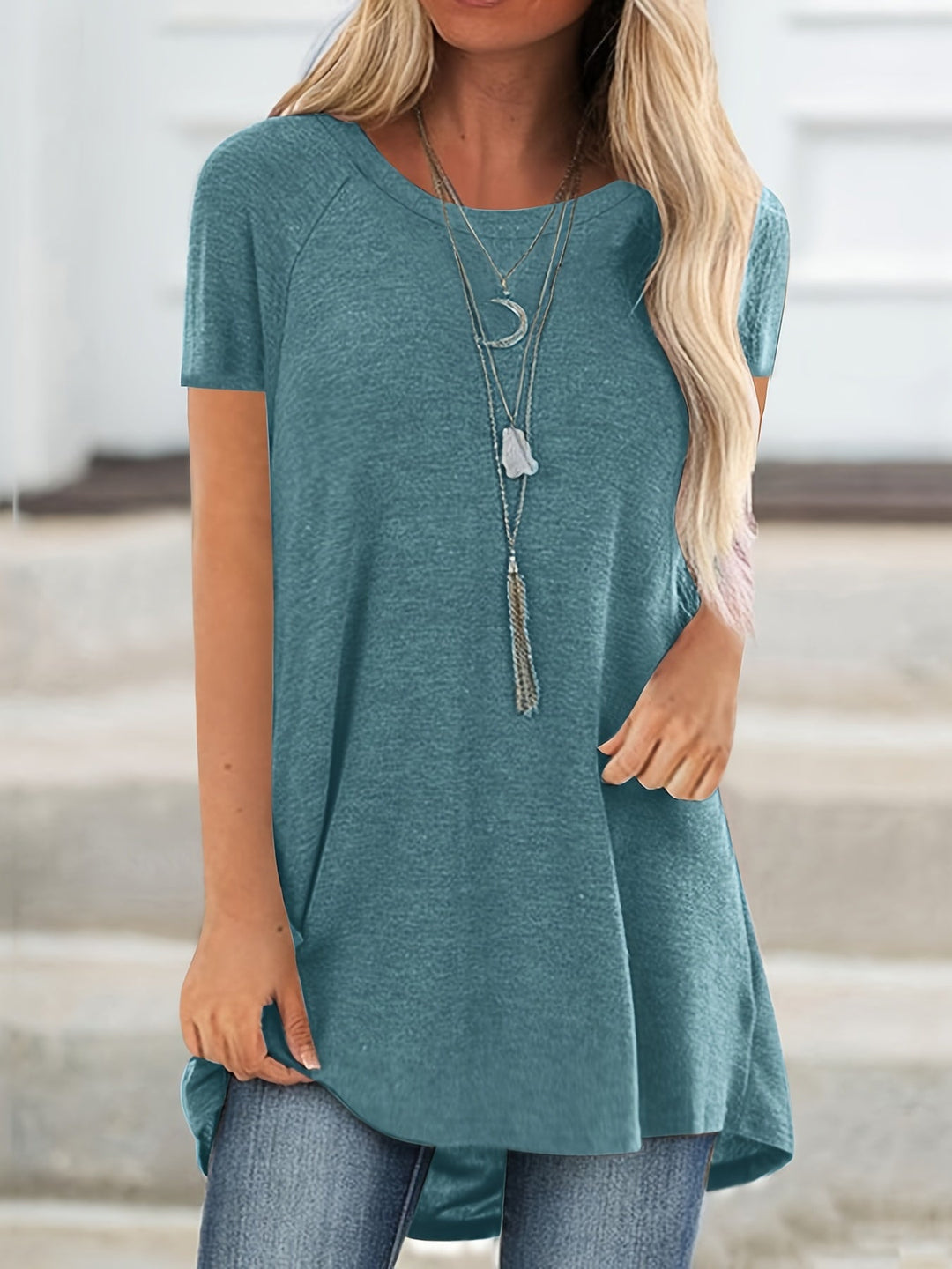 Bequemes Damen Tunika T-Shirt mit Kurzarm, ideal für Sommer & Alltag.