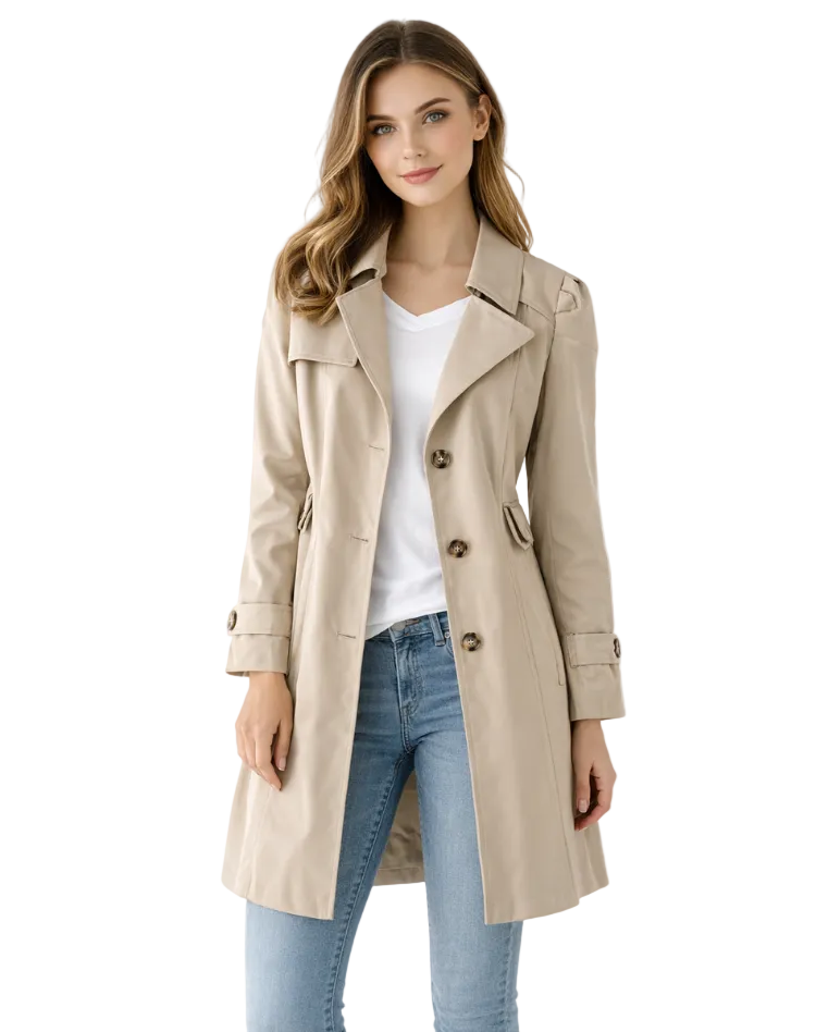 Stilvoller langer Damen Trenchcoat für Büro & Freizeit, modische Übergangsjacke mit Gürtel, klassisch & elegant.