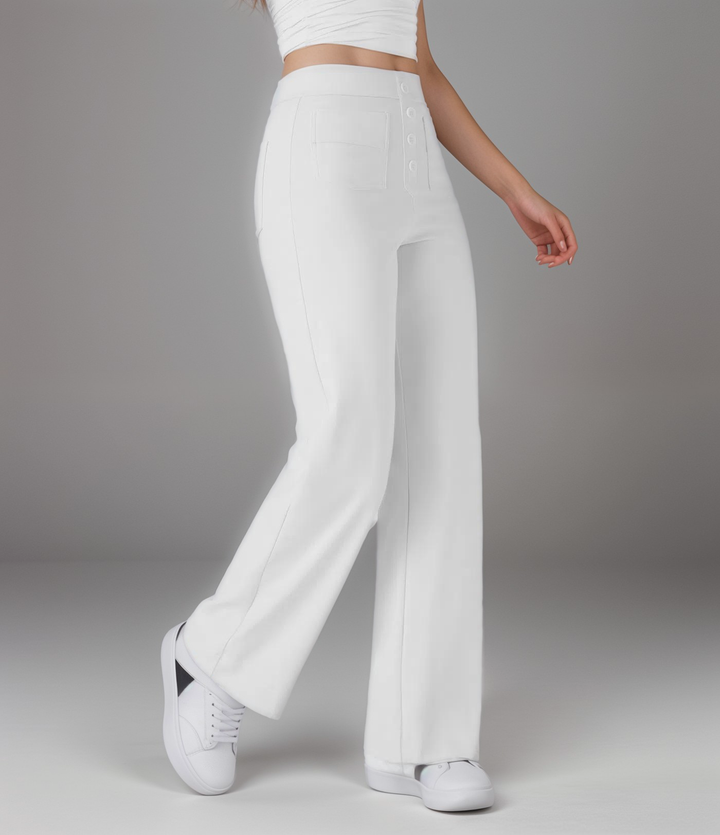 Elegante Damenhose mit hoher Taille, weitem Bein, elastischem Material, für Business & Freizeit.