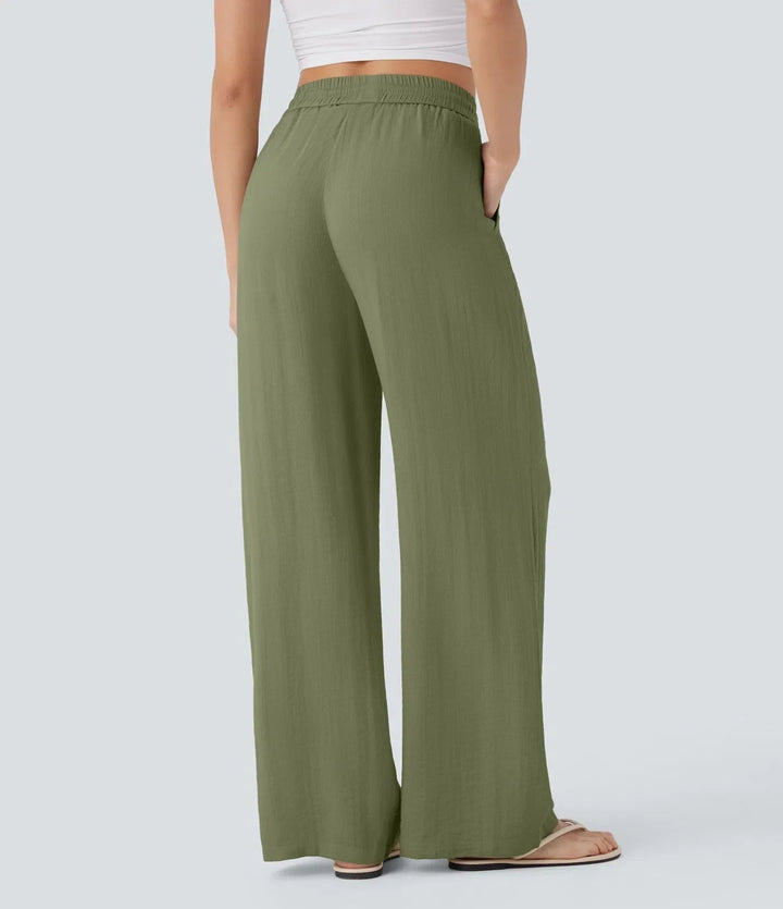 Marineblaue stylische Sommerhose, weites Bein. Zeitloser Chic für Frühling & Sommer.