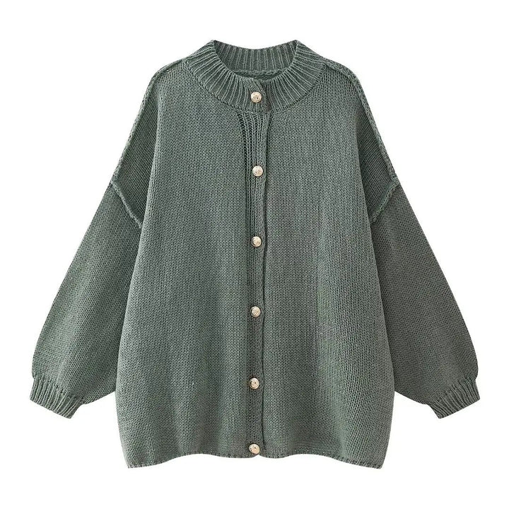 Beiger Damen Oversized Strickcardigan mit weiten Ärmeln und Knopfverschluss; ideal für einen gemütlichen Lagenlook.