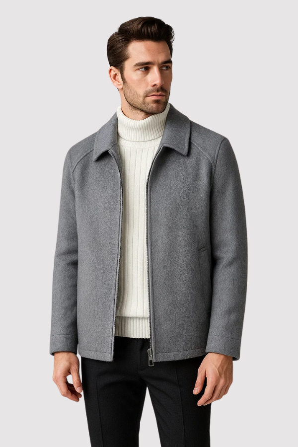 Herren Slim Fit Stehkragen Jacke. Elegant & modern, ideal als Übergangsjacke für Business oder Freizeit.
