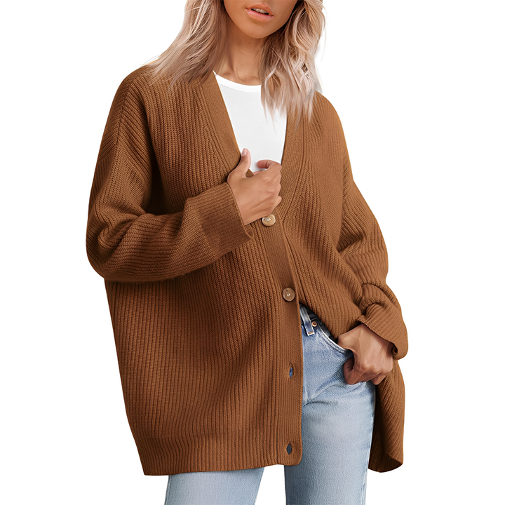 Warmer Damen Cardigan: Stilvoller Oversize Strick für Komfort und einen entspannten Look.