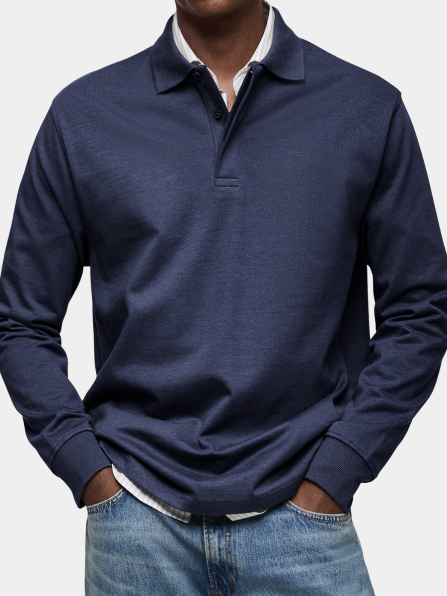 Stylisches Herren Poloshirt langarm mit Strukturkragen, Knopfleiste, bequem und ideal für den Alltag.