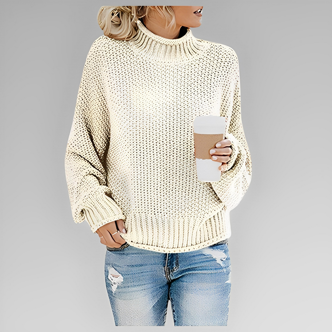 Zeitloser Damen-Rollkragenpullover in eleganter Strickoptik, ein Muss für jede stylische Herbstgarderobe.