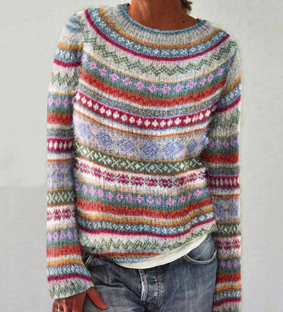 Eleganter Damen Pullover im Vintage-Stil, Rundhals-Design für Herbst & Winter.